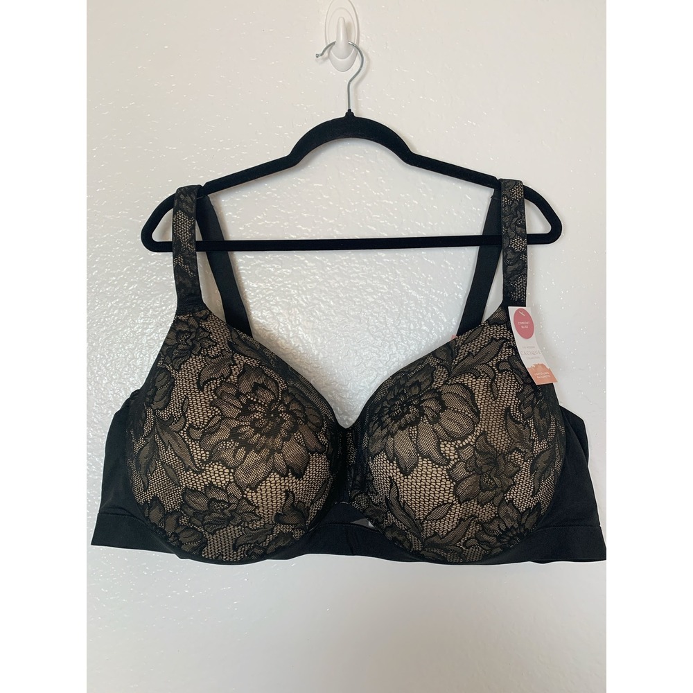 Cacique Balconette Bra Women 54DD Black Tan Lace Comfort Bliss Underwire NWT